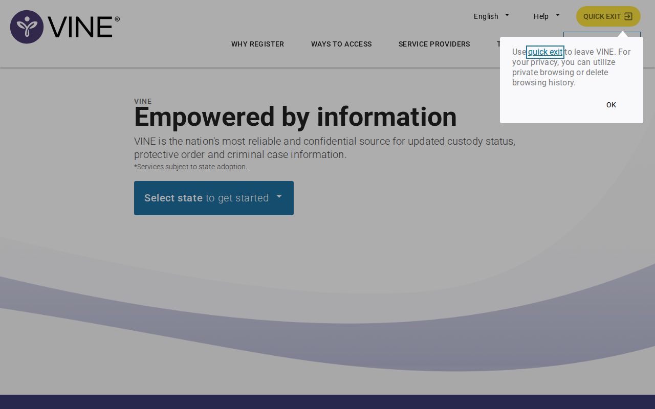 Pushmataha County VINE inmate release search screen
